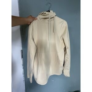 Mono B Beige Pullover Hoodie Women's Size S Polyester Spandex Pockets Drawstring